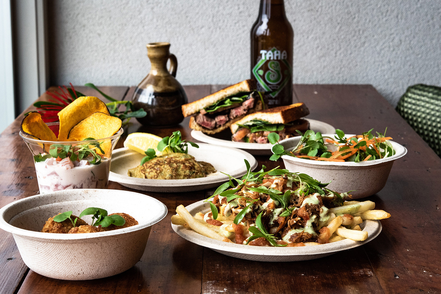 a variety of modern maori food dishes from a maori takeaway type establishment