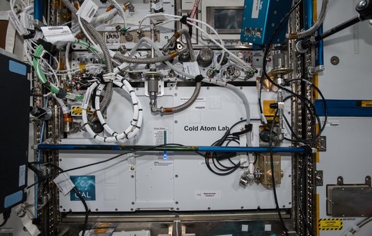 NASA's Cold Atom Lab is shown installed aboard the International Space Station