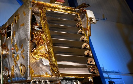 Lunar Trailblazer spacecraft in a clean room