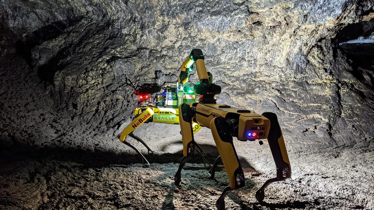 robot explores a Mars-like cave