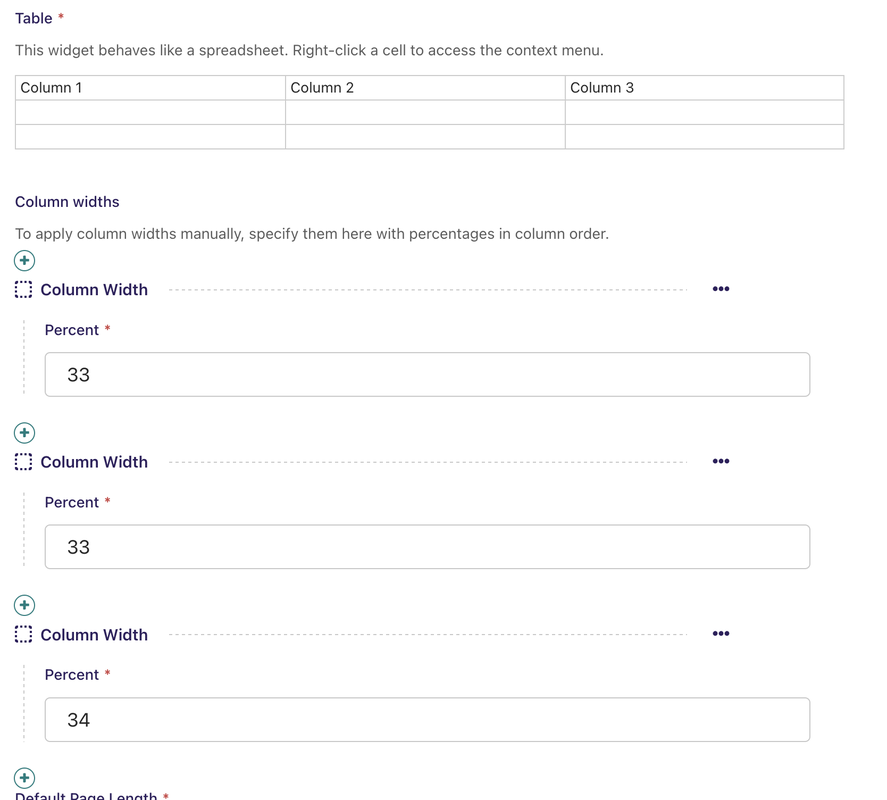 Table Block Form - Columns screenshot