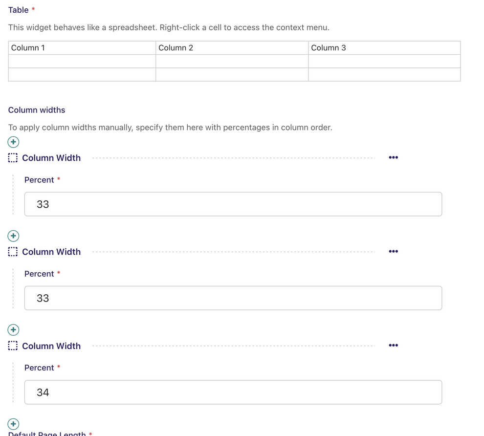 Table Block Form - Columns screenshot