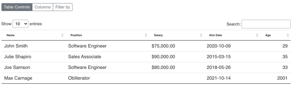 CSV Table Block example screenshot