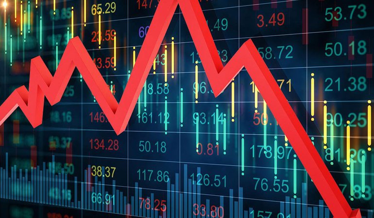 A graph with a zigzag line indicating the price of stocks rising and falling.