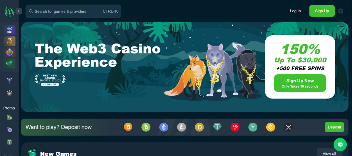 Wild Casino Home Screen