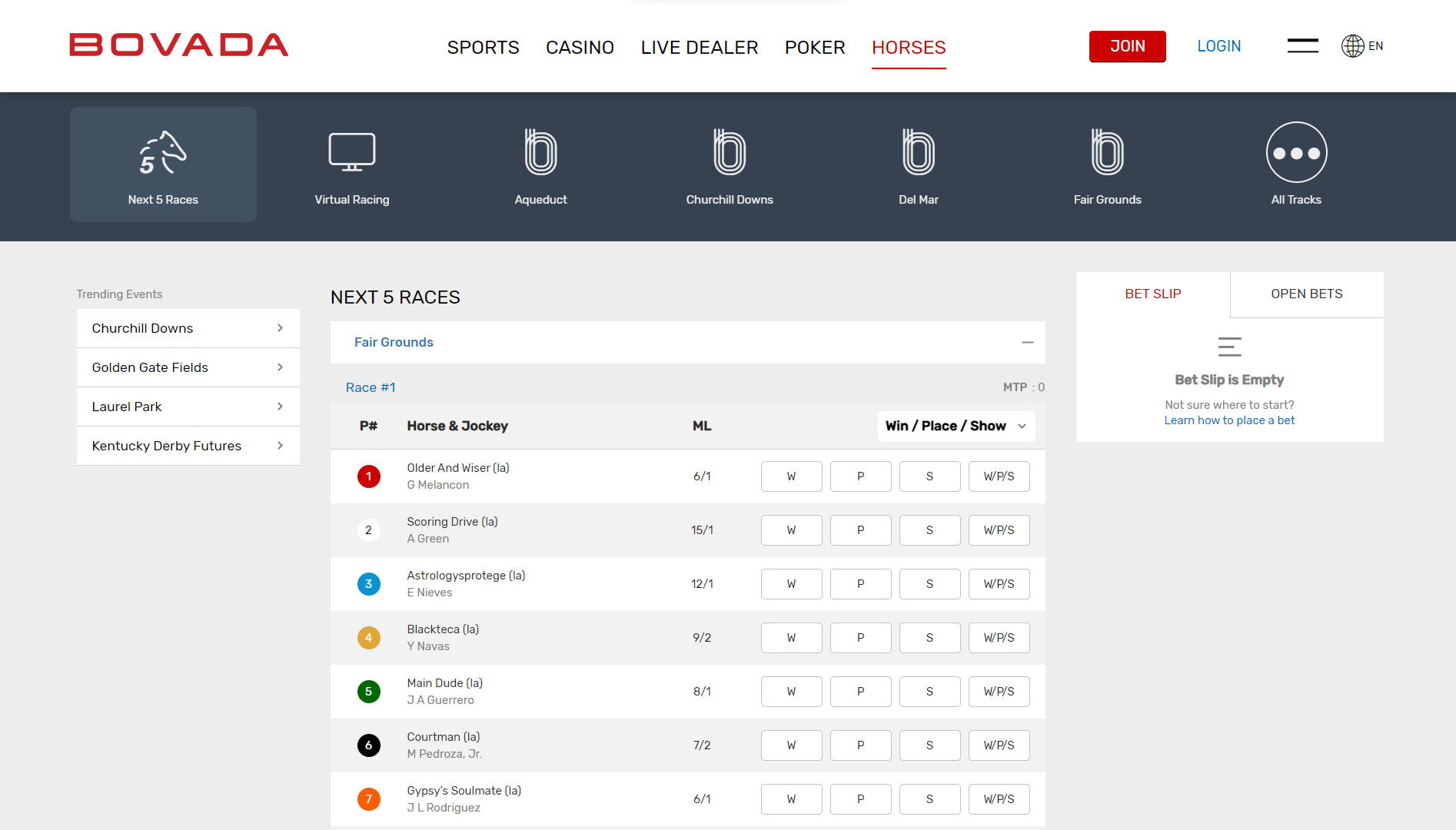 Bovada Casino Horses