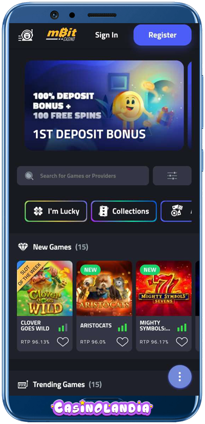 mBit Casino Mobile View