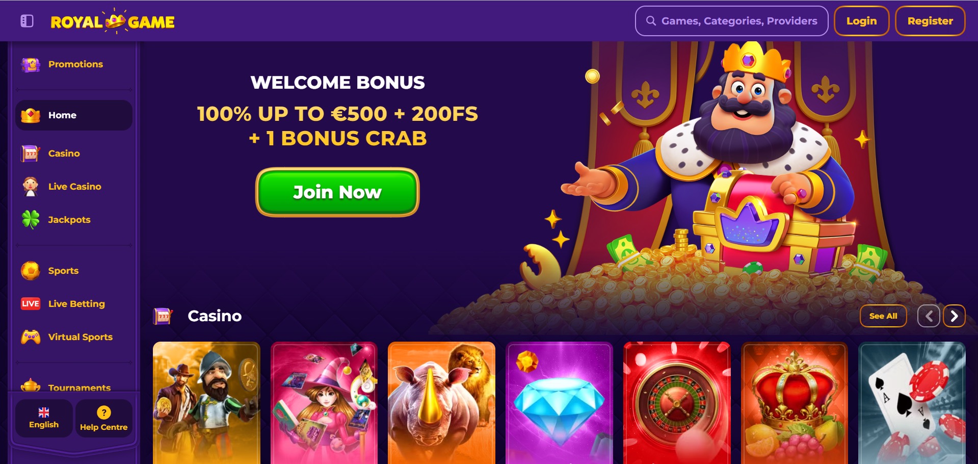 RoyalGame Casino Homepage