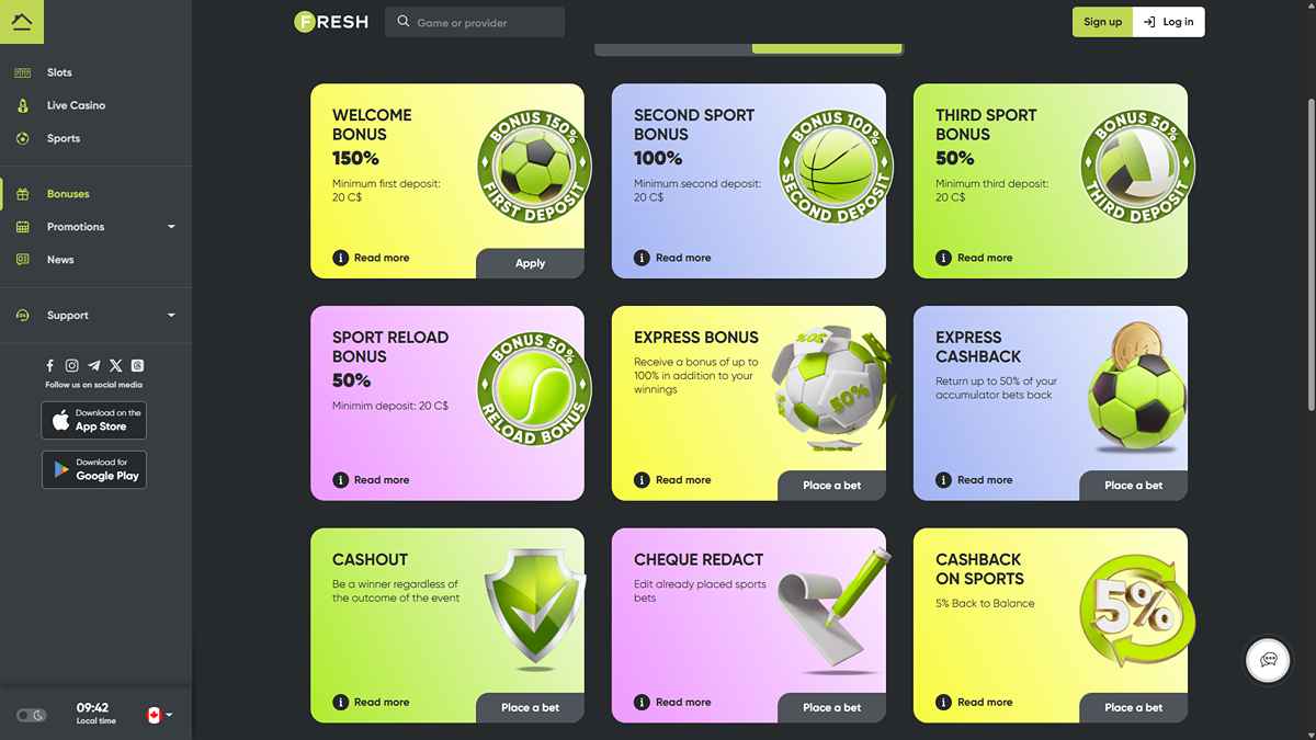 Fresh Casino Sportsbook Bonuses