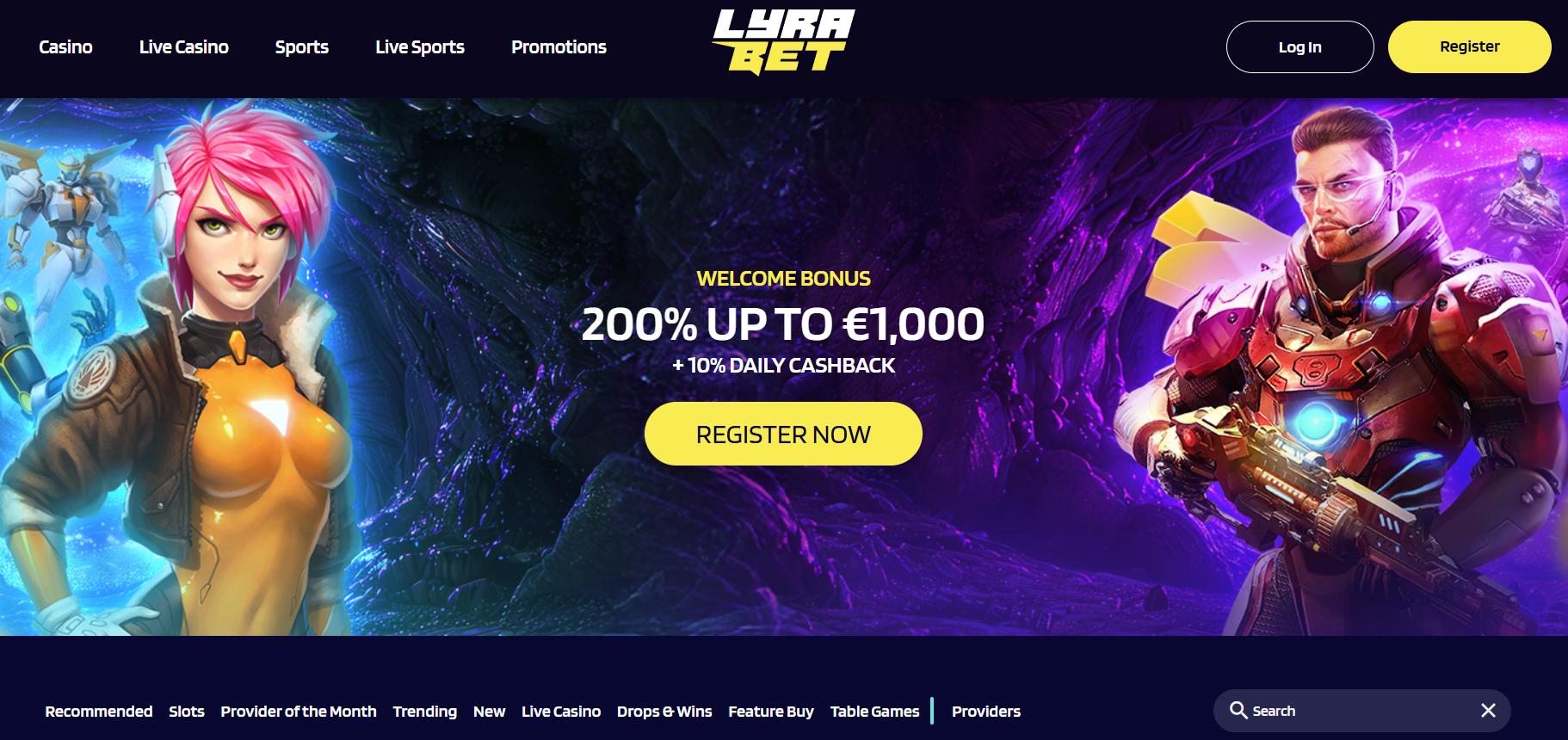 Lyrabet Casino Home Screen