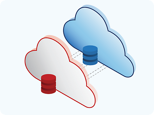 Isometric image of a cloud with a blue and red cloud.