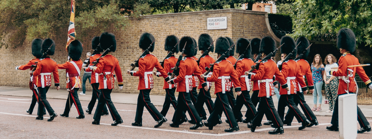 Changing of the Guard ceremony outside Buckingham Palace, London.