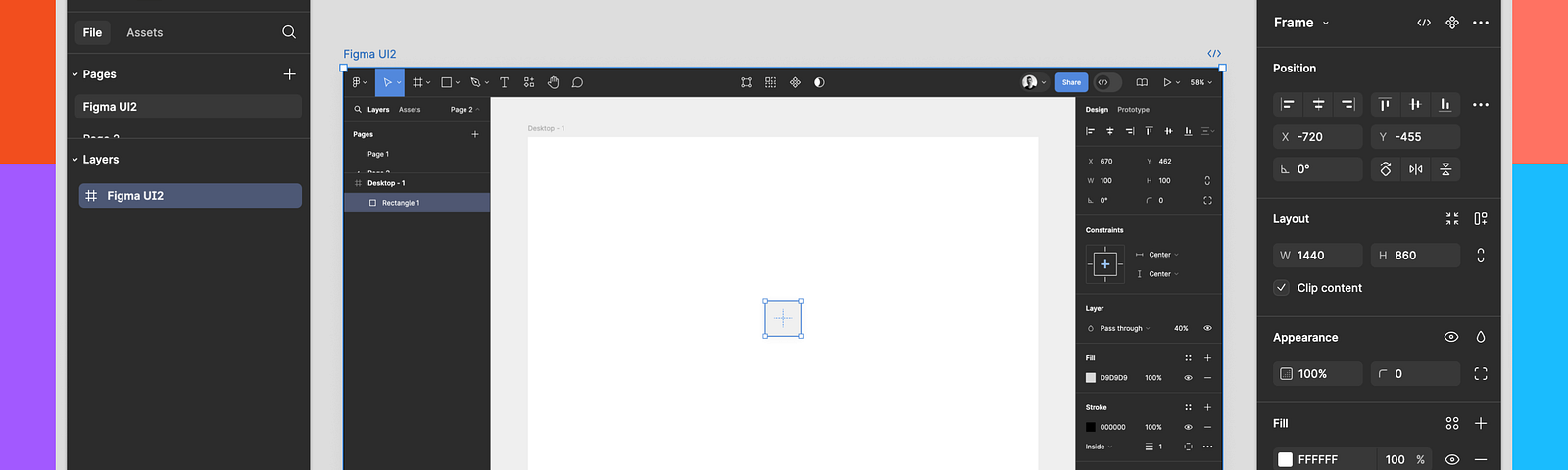 Figma’s new UI3 design file featuring a desktop frame with the old UI2.