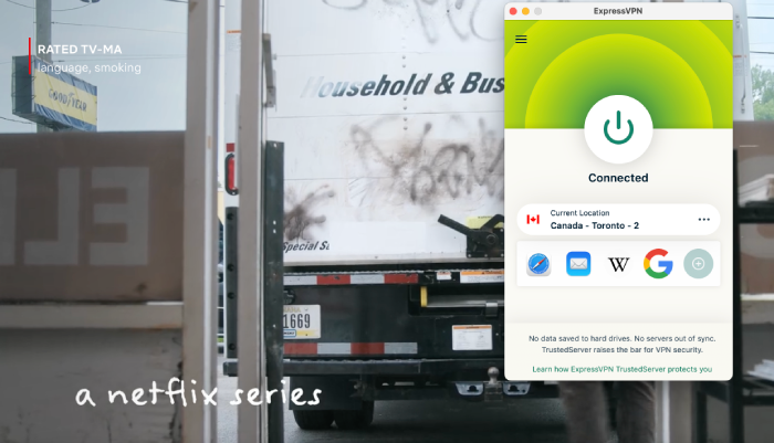 ExpressVPN connected to Canadian Netflix
