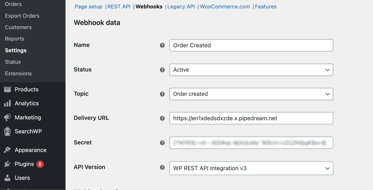 Adding webhooks to a WooCommerce site.