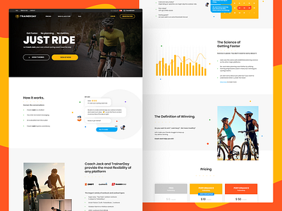 Trainerday analysis analytics chart calendar chat bot coach conversation cycling data faq footer design header header illustration pricing list registration services sport switch trainer webdesign website