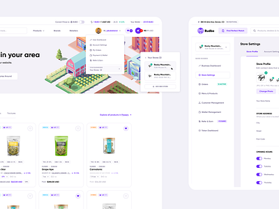 E-commerce Budbo - Quick insight into a retailer dashboard account add product chart create new dashboard details drafts e commerce management menu mobile store search settings shop sidebar sidenav store switch toggle switch ux