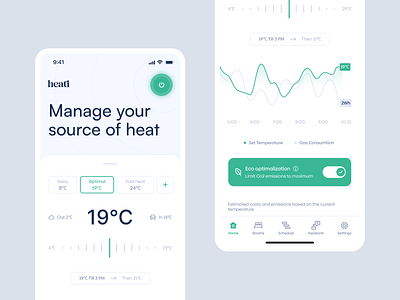 heati - Heat management app app bottom navigation chart controler heat heating intelligent home management mobile mobile app schedule slider smart home temperature toggle switch ui ux