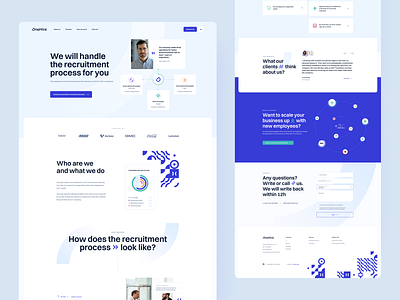 Onehire.com - recruitment agency accordion bright chart contact form contact us desktop faq flow footer landing page light logotypes mosaic onepage pattern process technologies testimonials ui ux