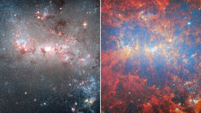 Transition video: Hubble and Webb's views of NGC 4449