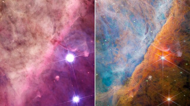 Hubble and Webb showcase part of the Orion Nebula