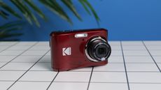 A cherry red Kodak PIXPRO FZ45 compact digital camera