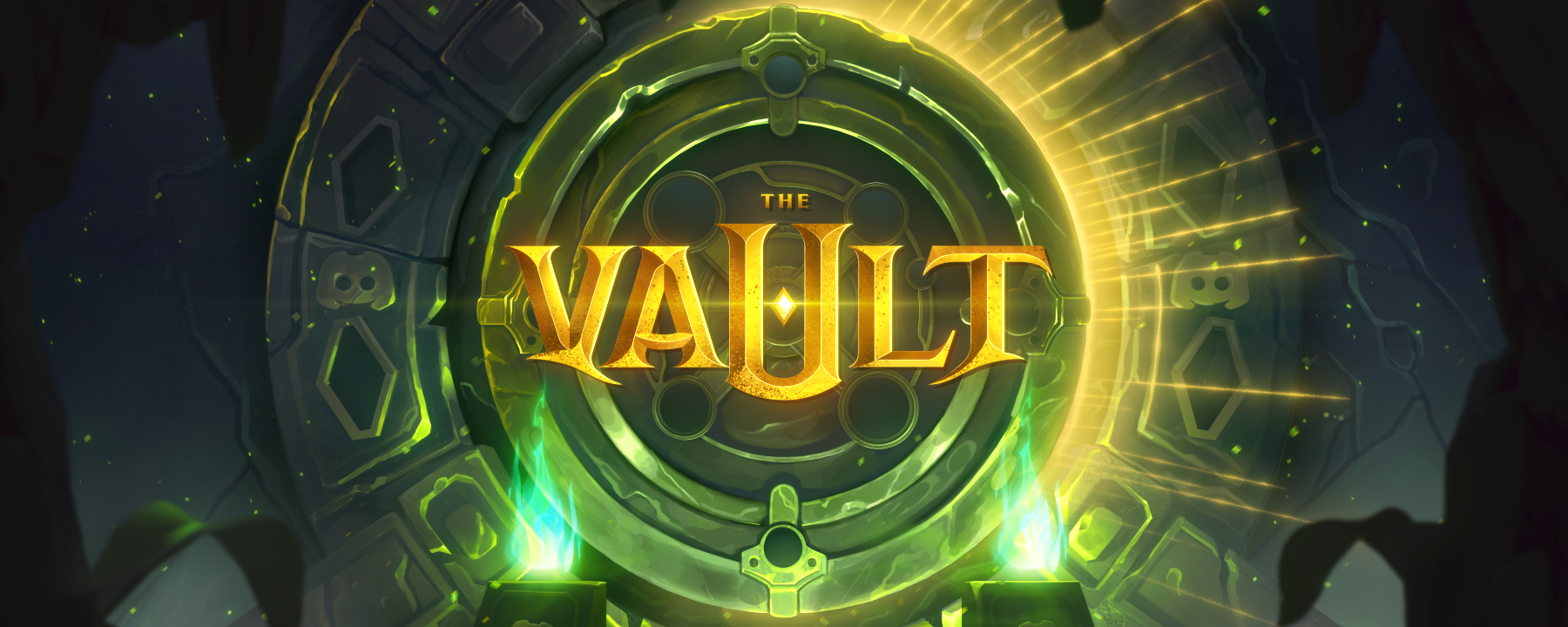 A large, mysterious vault door in what appears to be an ancient tomb opens up. There’s a bright glow coming from behind the door. In front of the opening door, written in what appear to be steel letters, the words “The Vault” are shown.