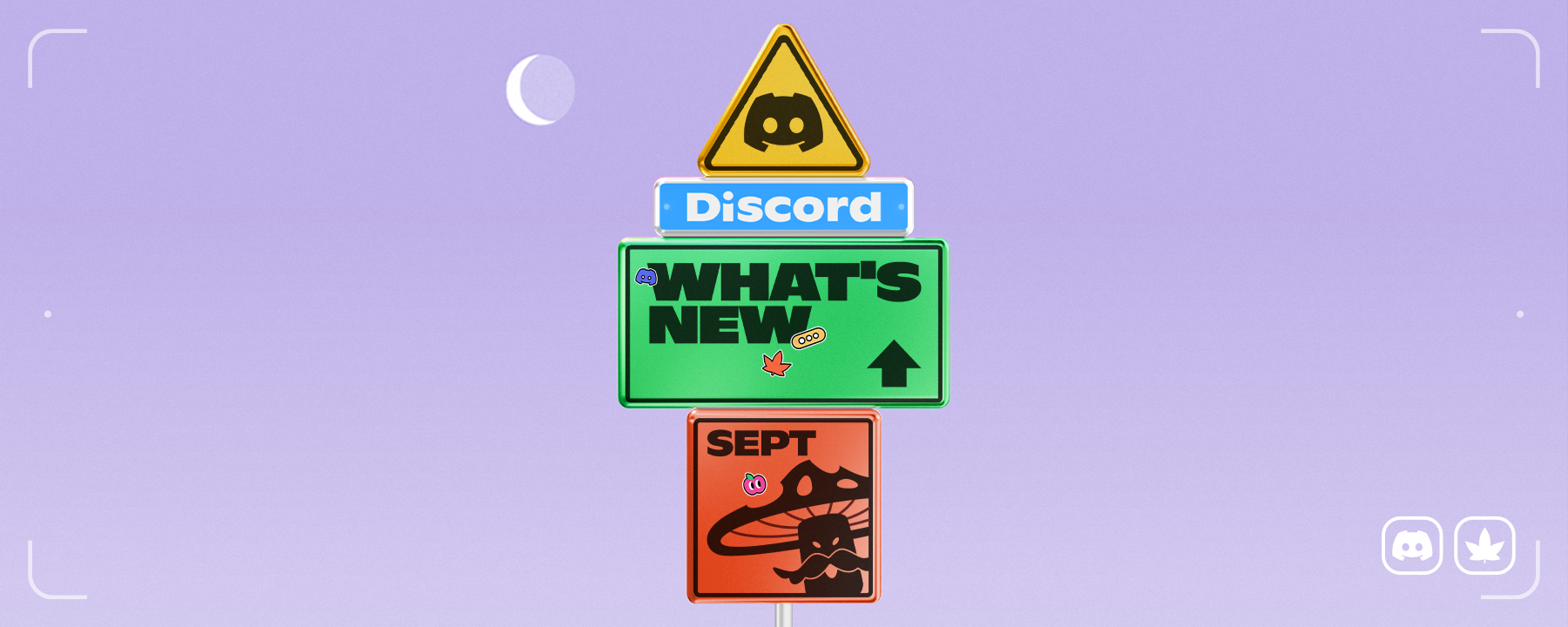 A signpost reading "Discord", "What's New", and "September."