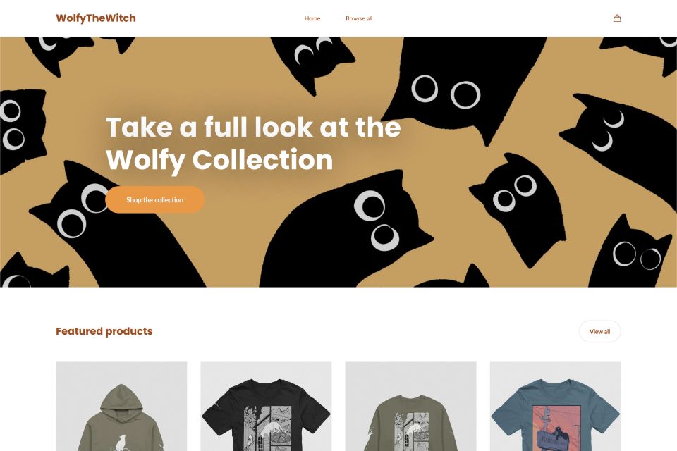 A screenshot of Wolfy's home page on Fourthwall