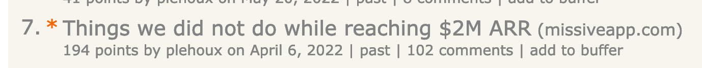 Graph showing traffic spike from Hacker News to Missive's blog post