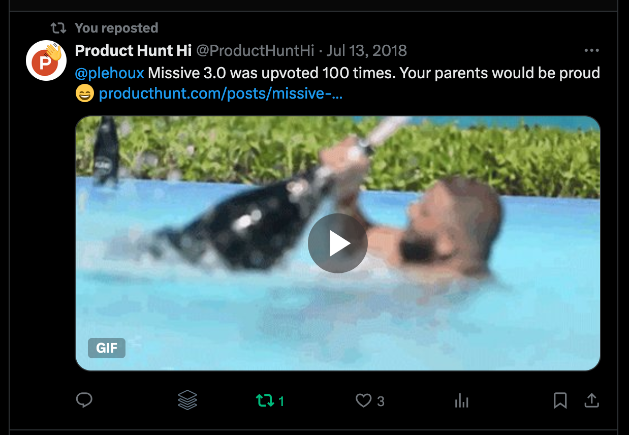 Screenshot of Missive's ProductHunt launch page