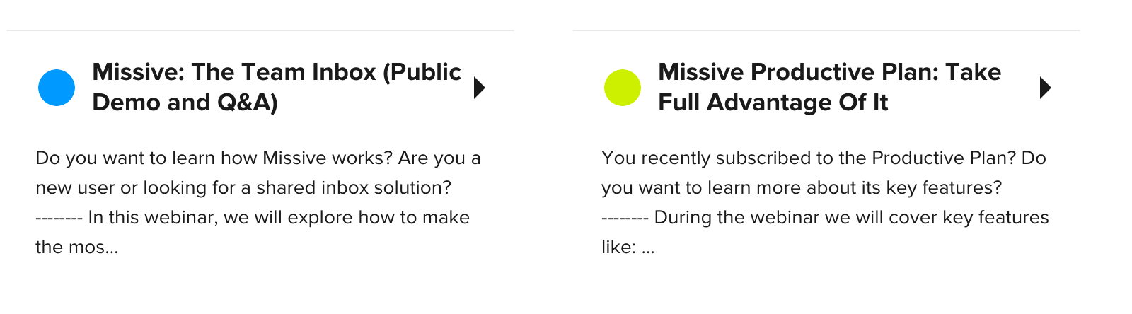 Screenshot of a Missive webinar registration page