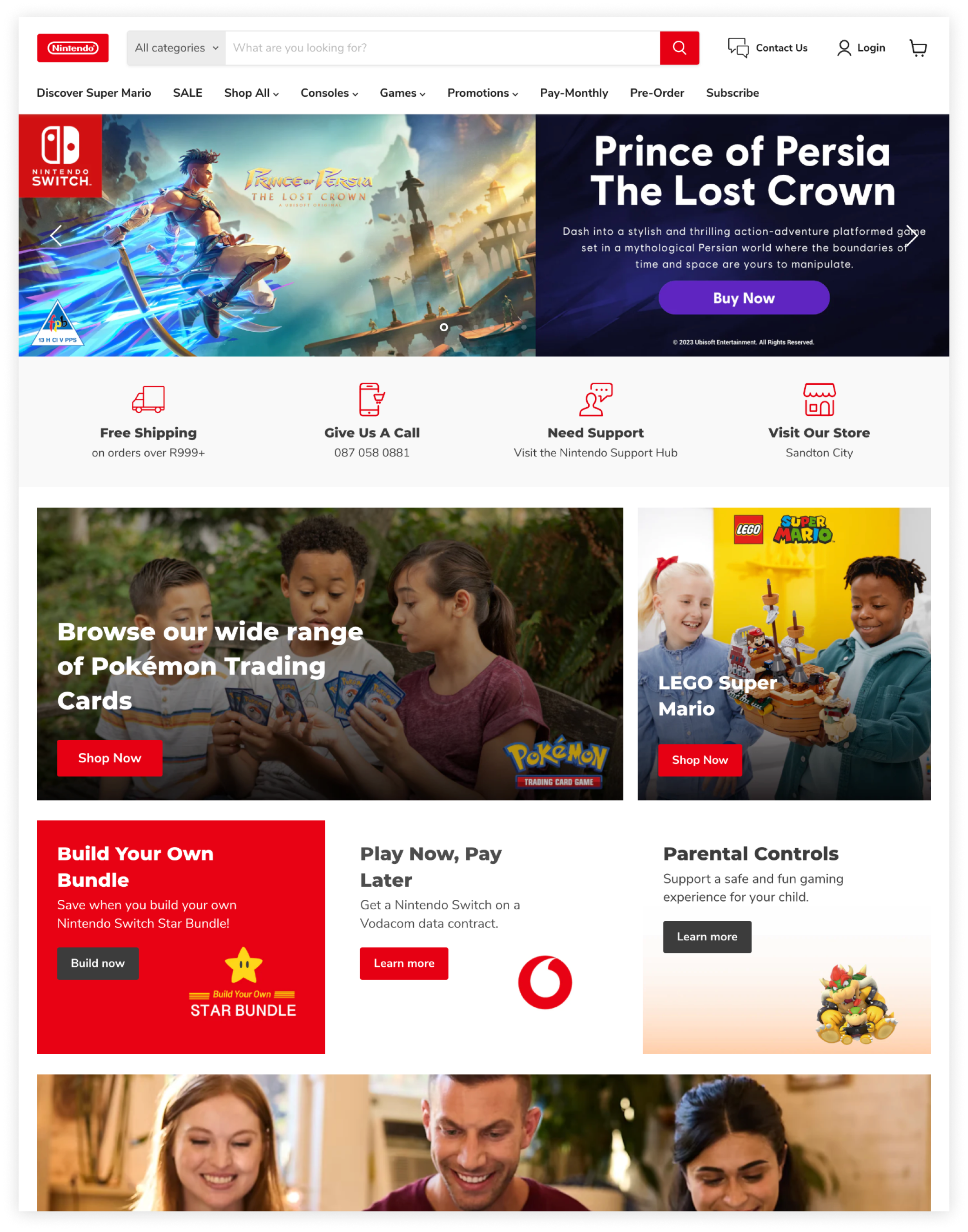 Screenshot of Nintendo website