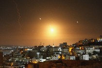 Iranian missiles light up the night sky over Hebron in the West Bank.