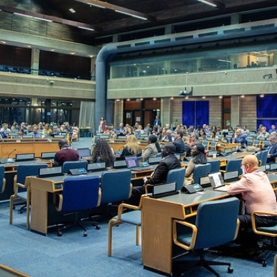 Meeting room with participants