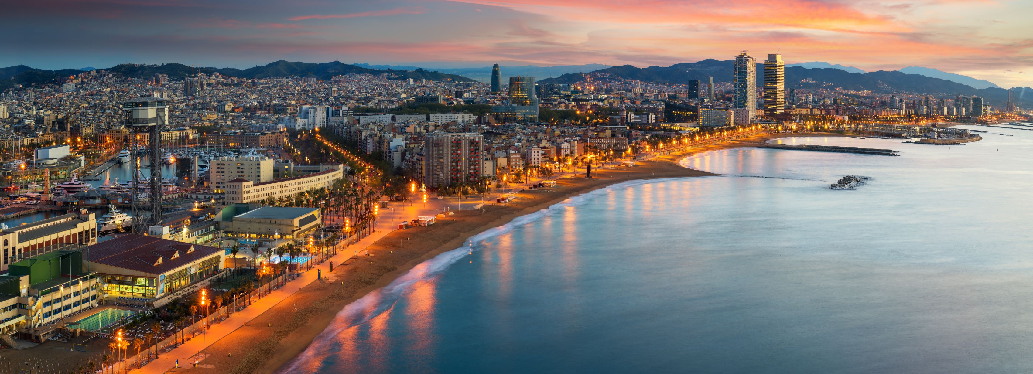 A night-time shot of Barcelona