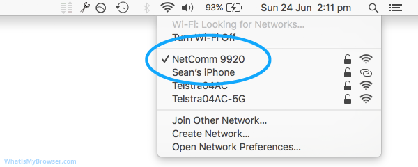 The expanded WiFi menu with a connected SSID