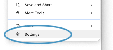 El elemento Configuración en el menú Personalizar