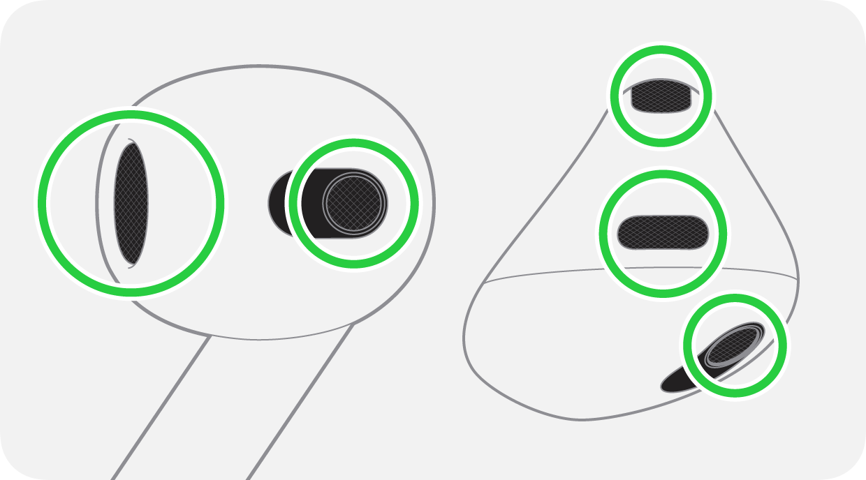 You can clean the snorkel mesh, control leak mesh, and top mic on your AirPods 3.