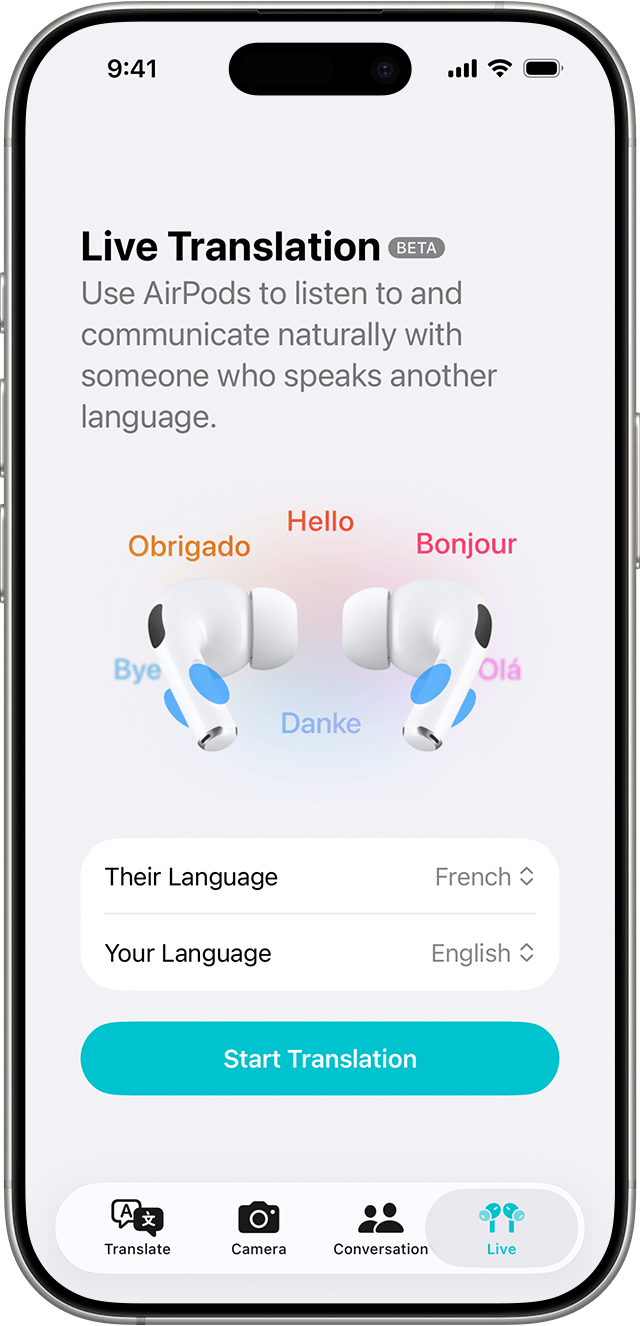 Live Translation in the Translate app on iPhone.