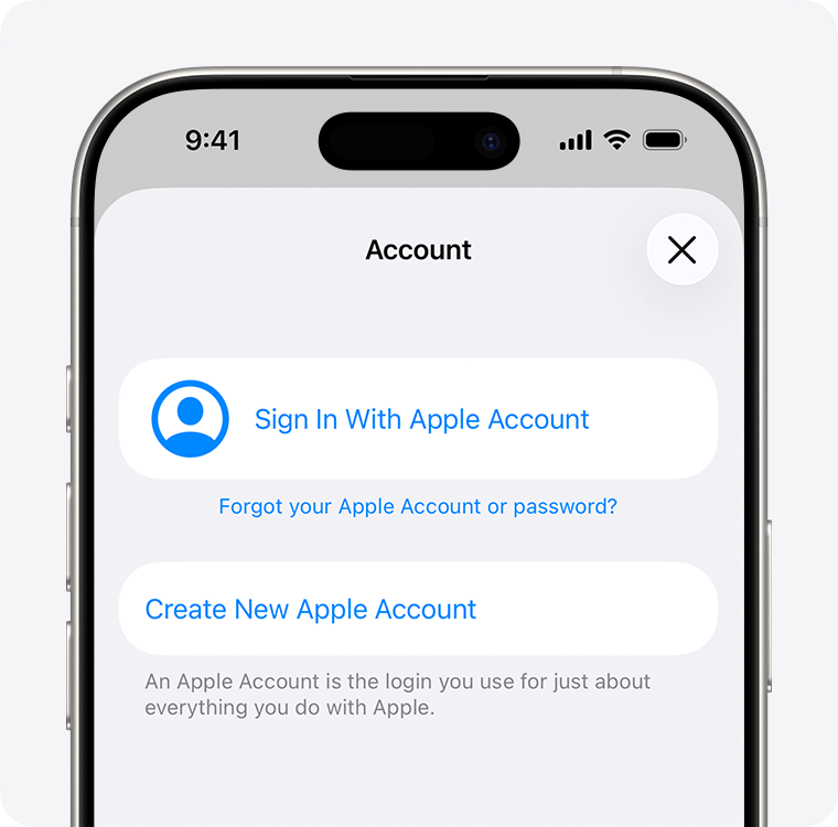 iPhone screen showing the option to Create New Apple Account