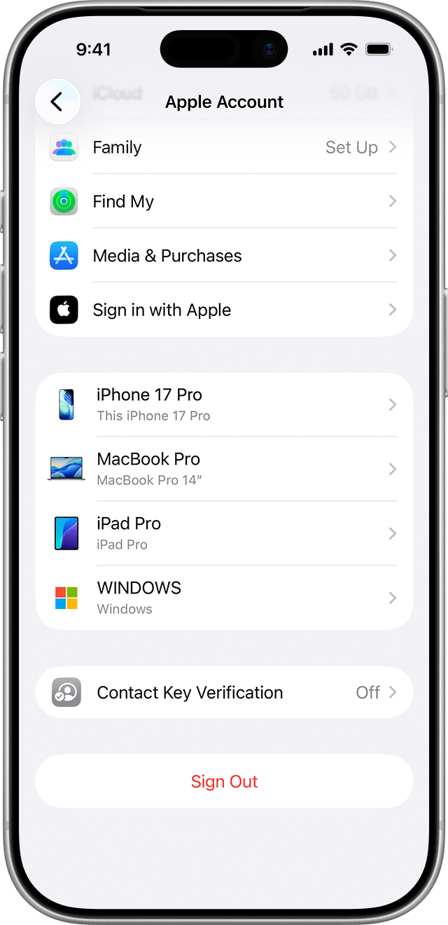 iPhone settings showing a list of devices