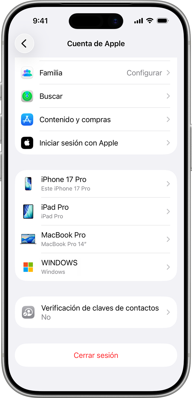 Ajustes del iPhone donde se muestra una lista de dispositivos