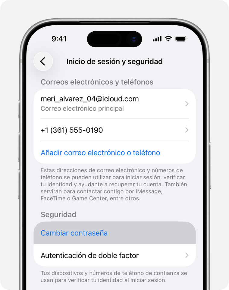 iPhone que muestra el botón Cambiar Contraseña en Ajustes