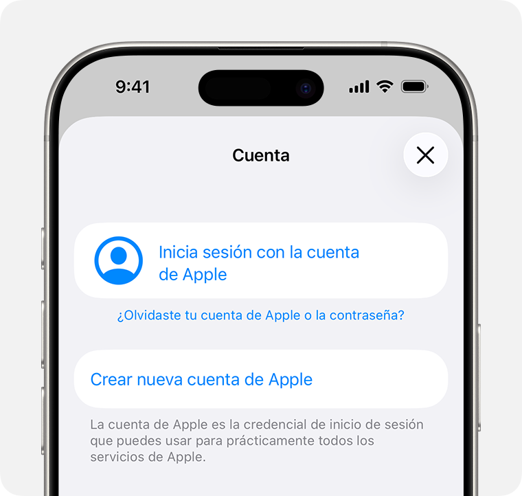 Pantalla de un iPhone en la que se muestra la opción Crear nueva cuenta de Apple