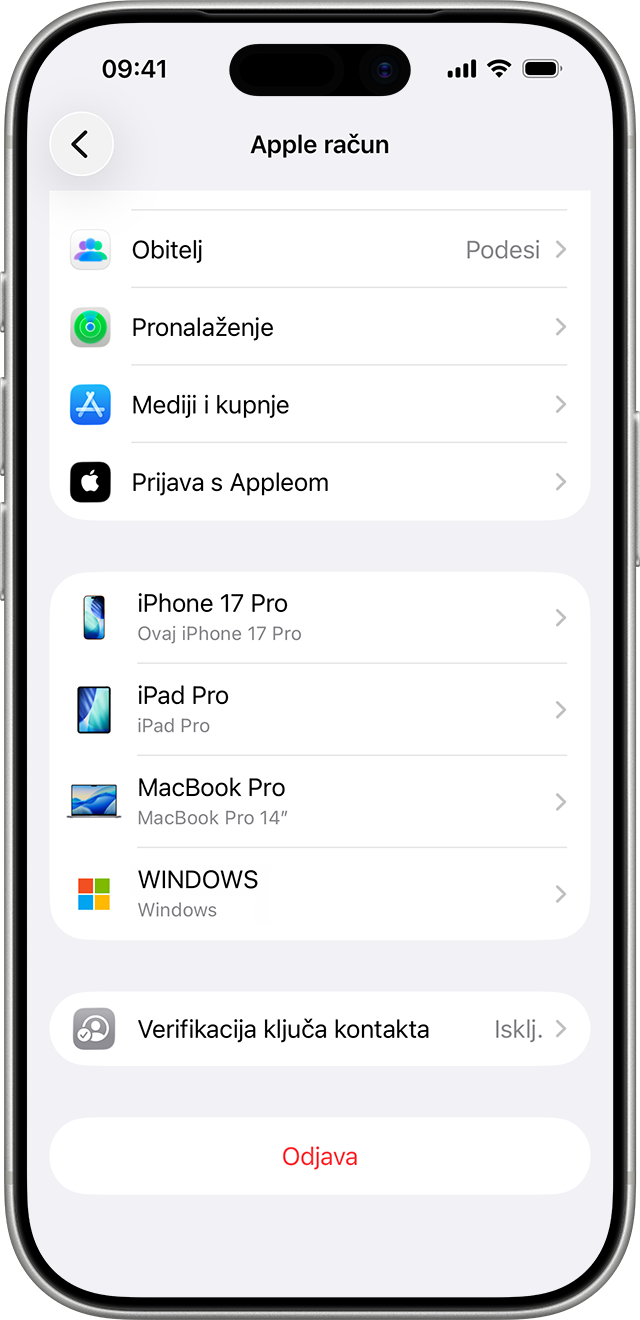 Postavke iPhone uređaja s prikazom popisa uređaja