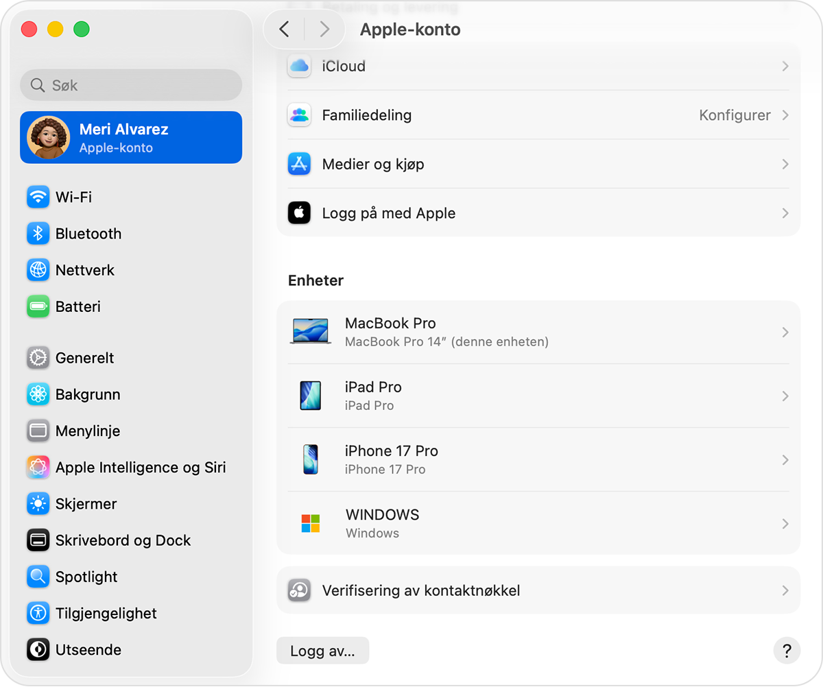 Mac-systeminnstillinger som viser en liste over enheter