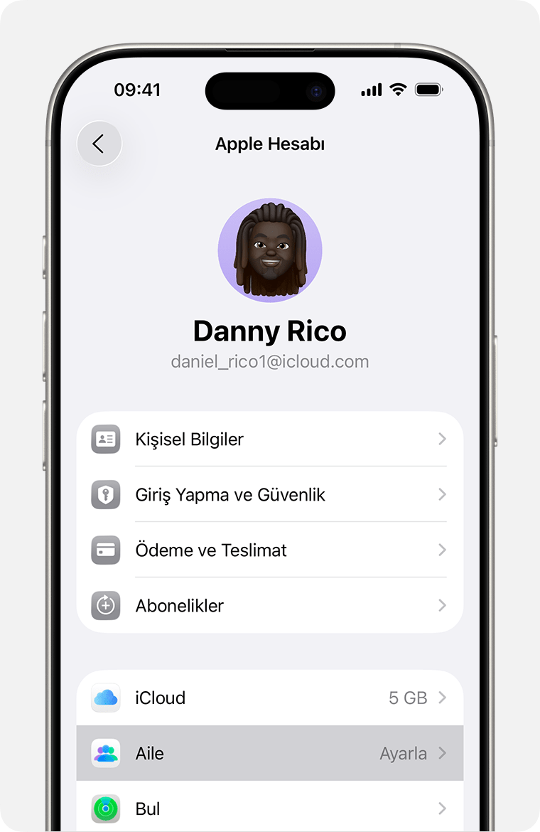 Aile Paylaşımı'nı ayarlama adımlarını gösteren iPhone ekranı.