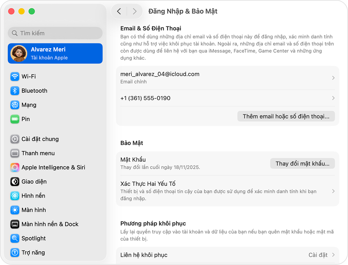 Máy Mac hiển thị cài đặt đăng nhập và bảo mật