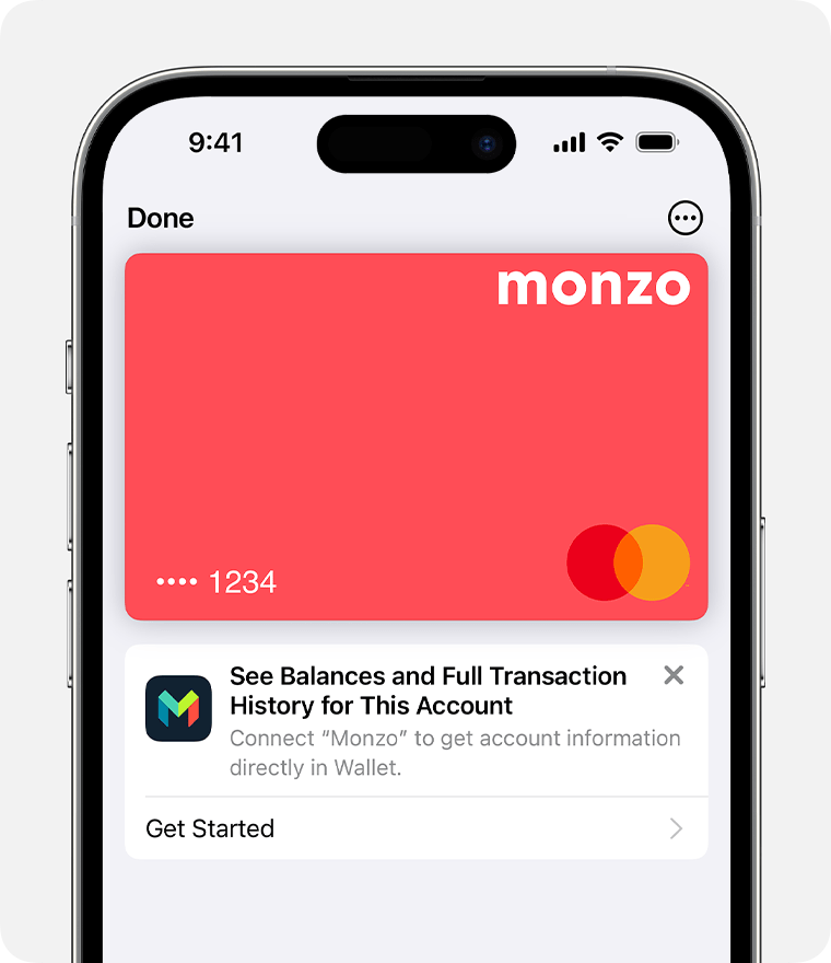 An iPhone showing an eligible card that can be connected to Wallet.